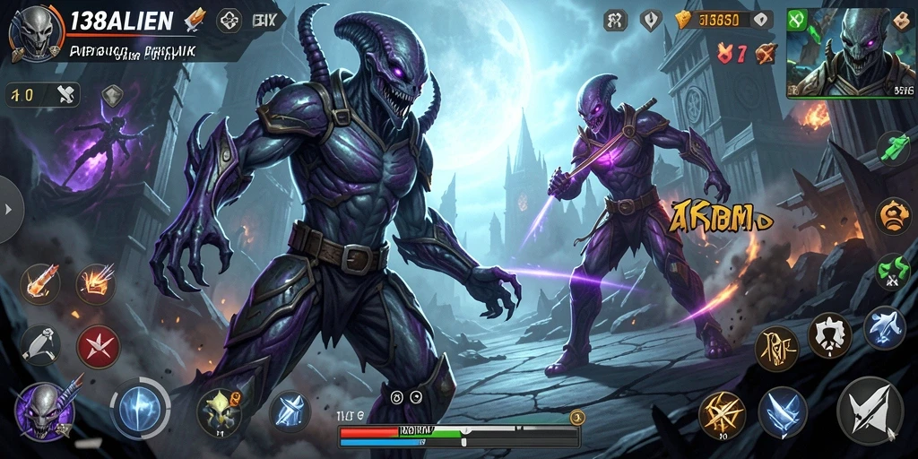 Tampilan gameplay pertarungan antara karakter alien di 138ALIEN.