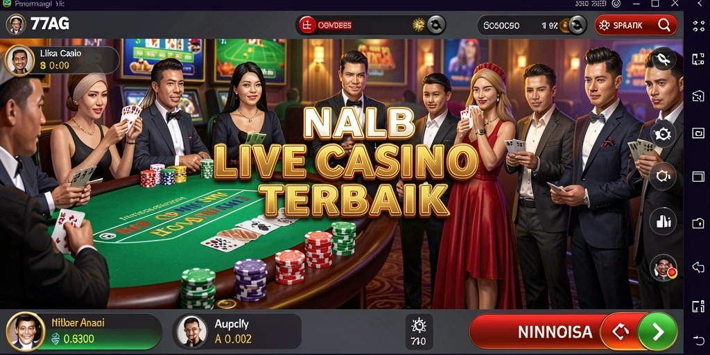 Screenshot dari gameplay 77AG yang menampilkan dealer langsung di meja.