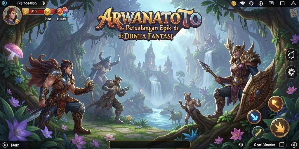 Tampilan gameplay yang menakjubkan dari ARWANATOTO di dunia fantasi.