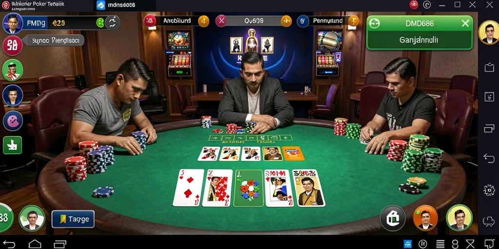 Screenshot DMD686 menampilkan aksi poker yang seru dan kompetitif.