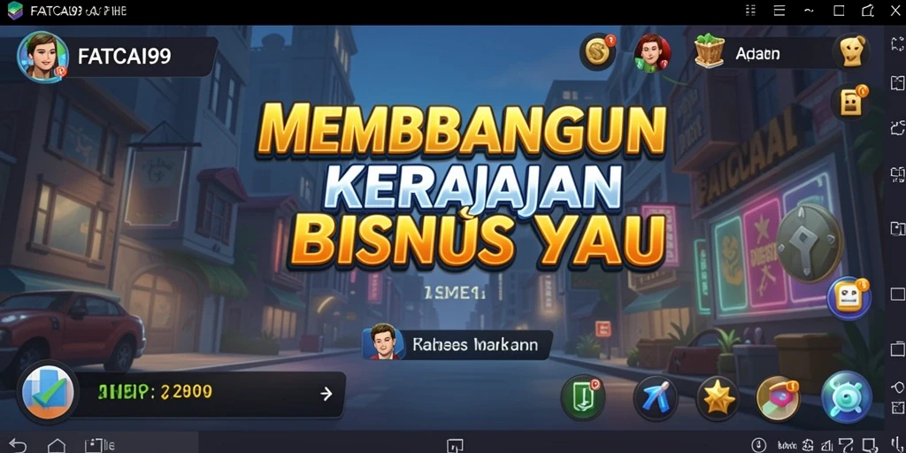 Screenshot gameplay FATCAI99 menampilkan aksi membangun kerajaan bisnis yang seru.