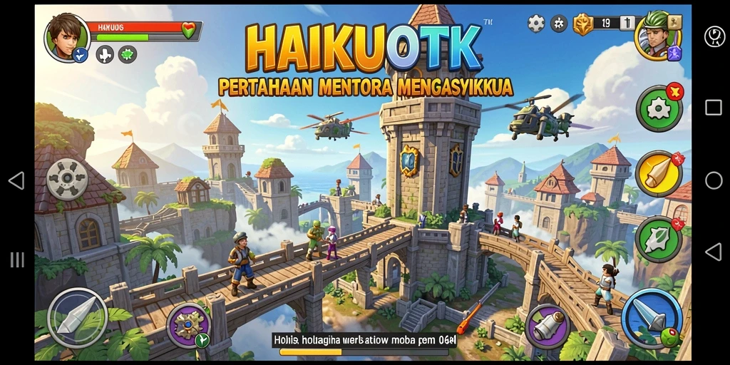 Tampilan gameplay HAIKUOTK dengan menara dan musuh yang beragam.