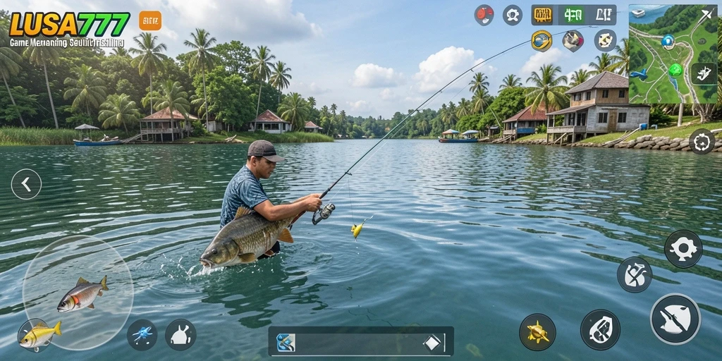 Gameplay seru LUSA777 saat menangkap ikan di laut.