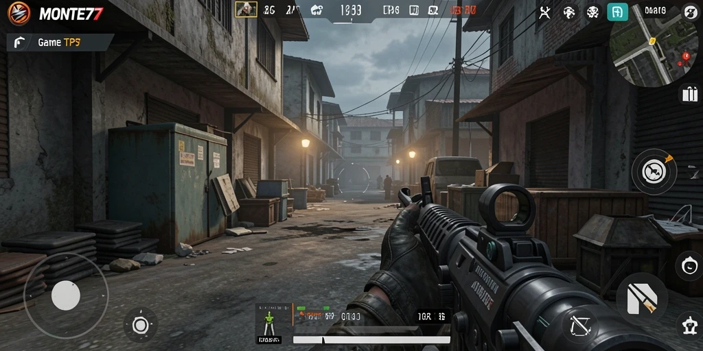 Screenshot gameplay MONTE77 menampilkan pertarungan seru di medan perang.