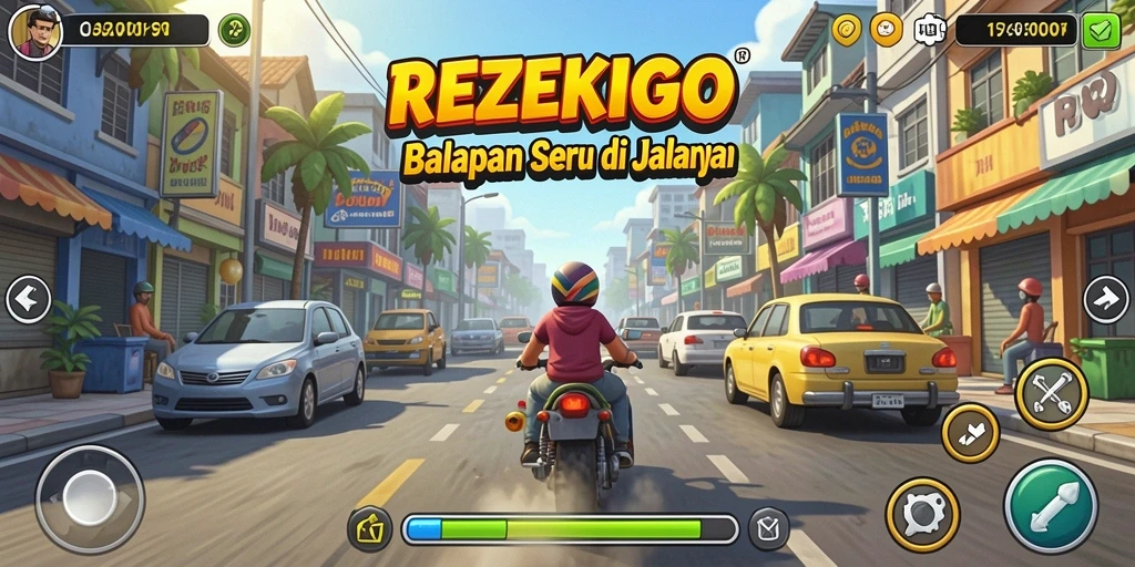 Tampilan gameplay balapan seru dengan kendaraan cepat.
