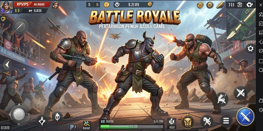 Tangkapan layar gameplay RPVIP5 menampilkan aksi seru dalam pertarungan Battle Royale.
