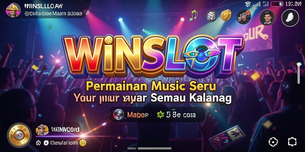 Screenshot gameplay WINSLOT menampilkan antarmuka penuh warna dan interaksi musik.